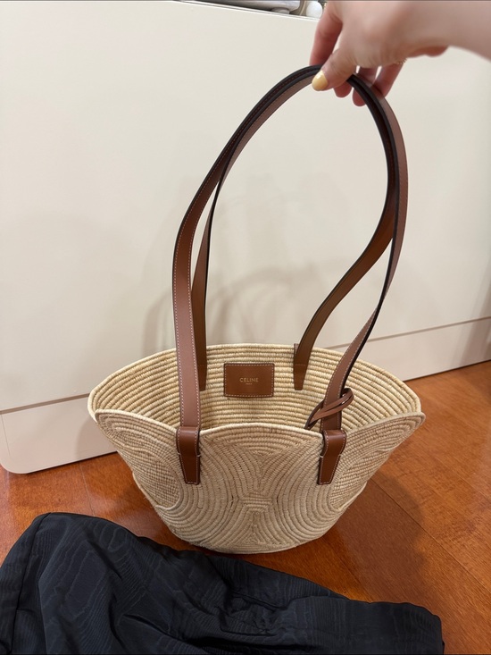 Celine Handbags - [Celine] Classic Panier Small Braided Triomphe In Raffia And Calfskin